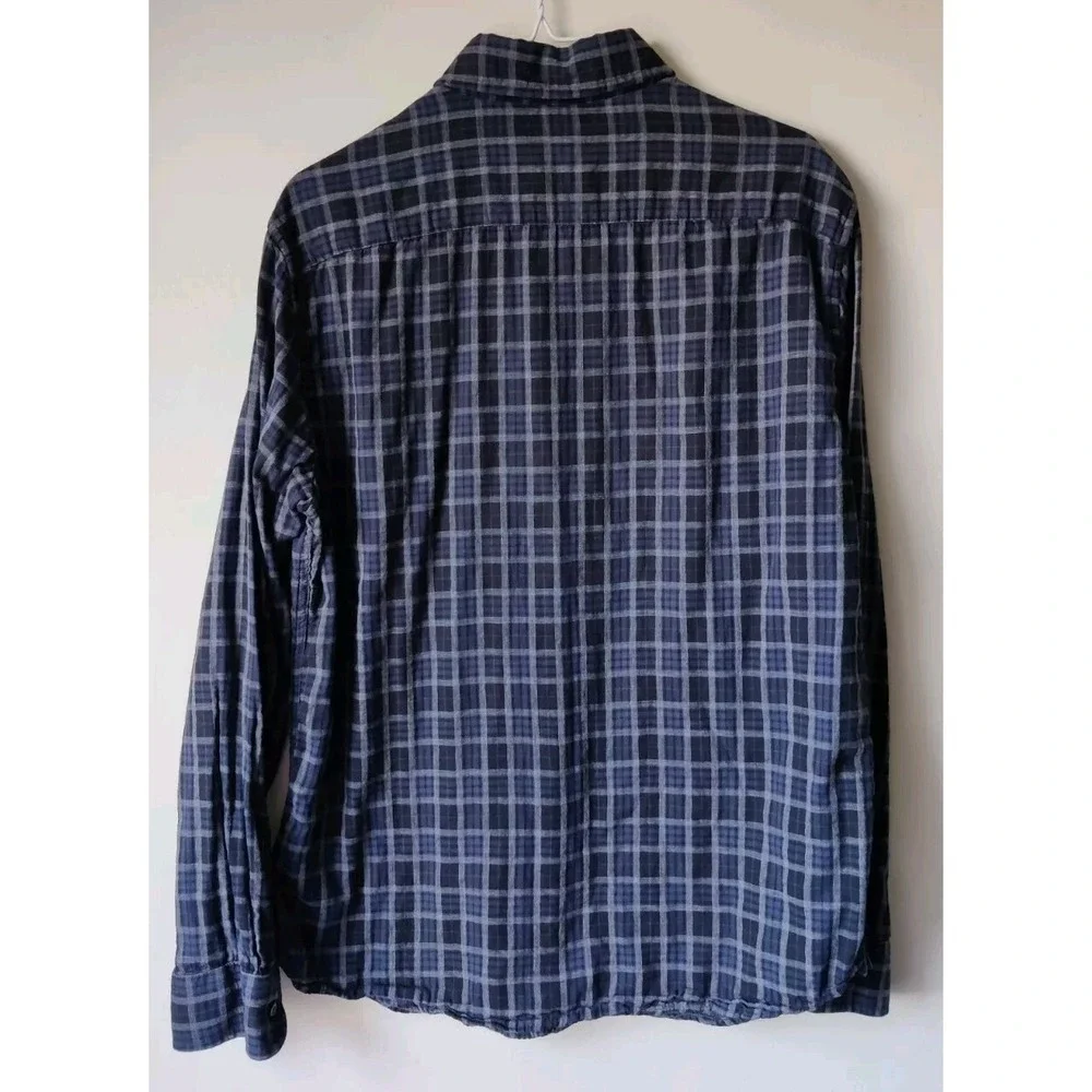 Banana‎ Republic Flannel Slim Fit Shirt Button Up Blue/Gray/Black Plaid Mens Lg